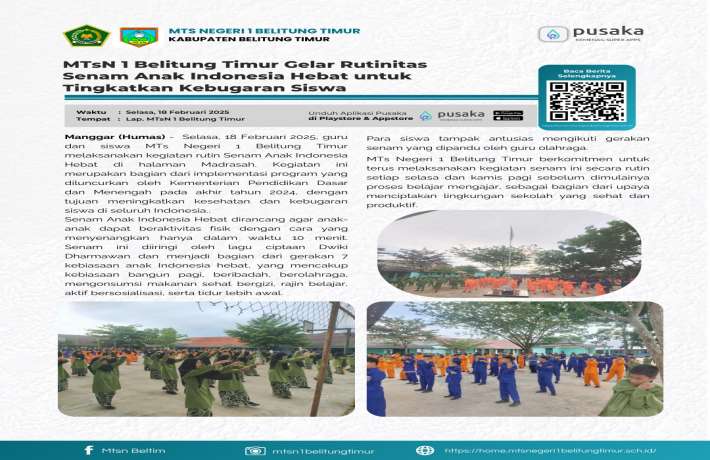 MTsN 1 Belitung Timur Gelar Rutinitas Senam Anak Indonesia Hebat untuk Tingkatkan Kebugaran Siswa